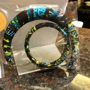 Colorful Fabric Wrapped Necklace andHoop Earrings